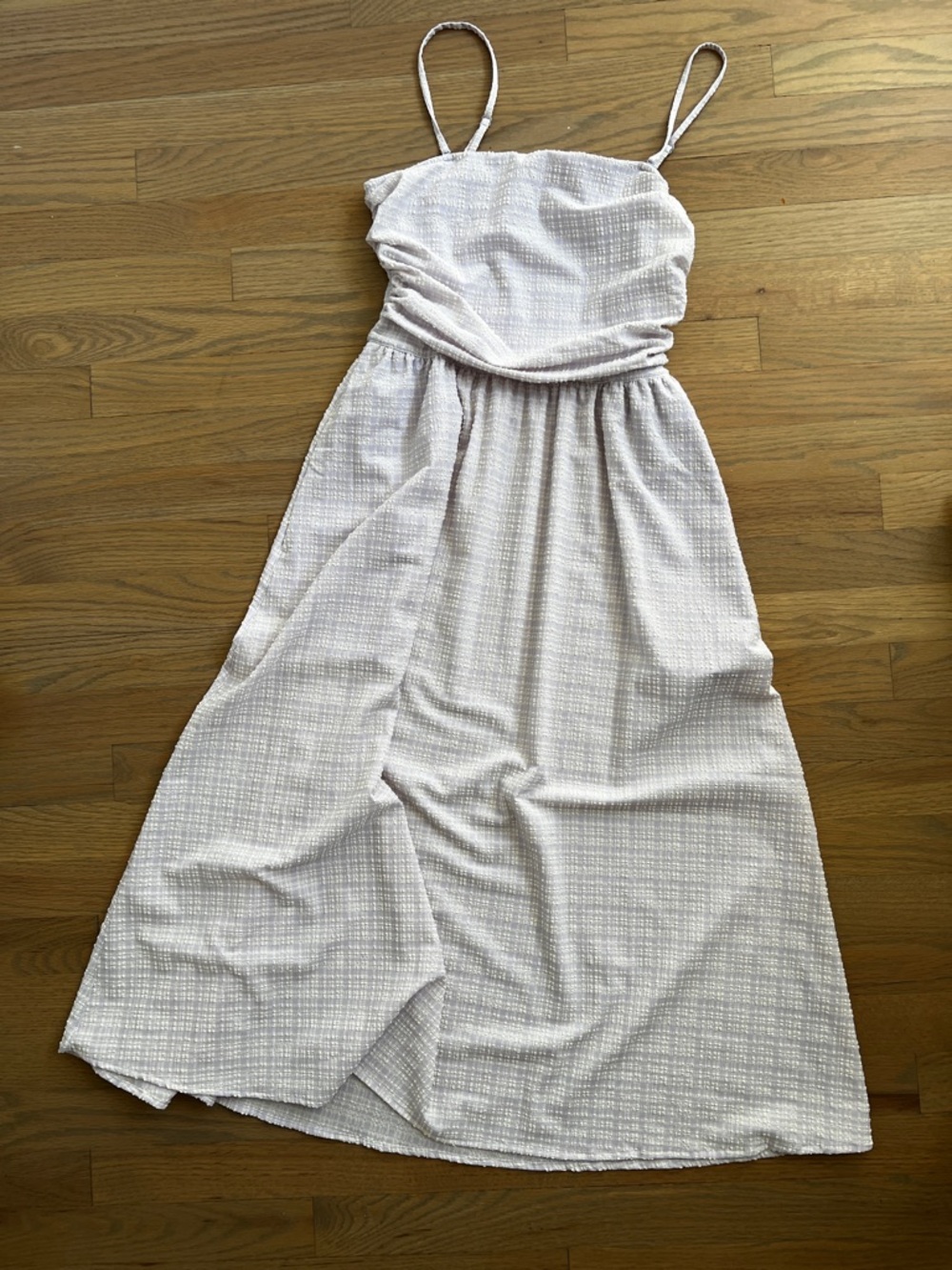Lululemon Seersucker Check Ruched Midi Dress Butter Cream Lavender Frost S